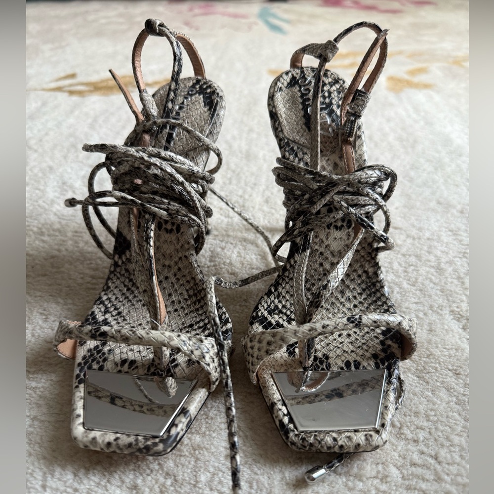 SCHUTZ Snakeskin Lace-Up Heels
